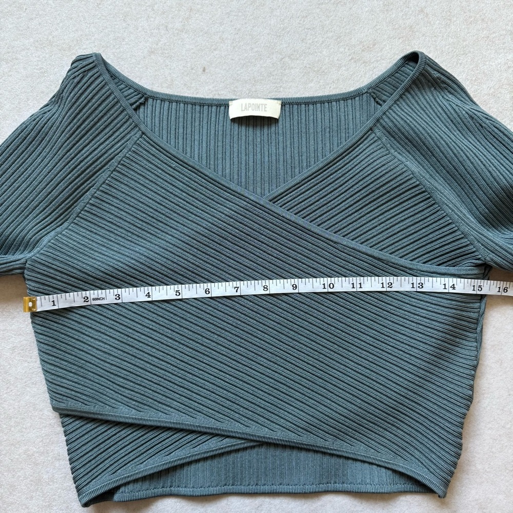 LAPOINTE Ribbed Knit Surplice Crop Top M - Picture 8 of 10